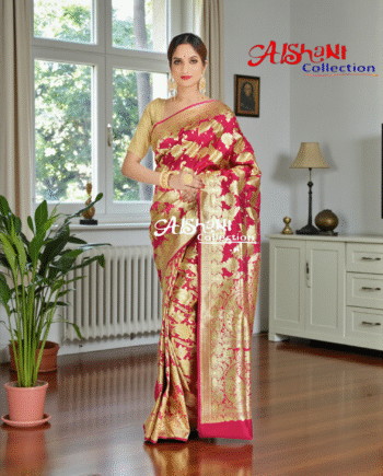 Pure Katan Silk Banarasi Wedding Saree with All-Over Minakari Zari Weave | Bridal Banarasi Silk Saree with Blouse Piece | Aishani Collection