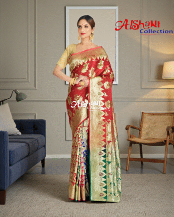 Pure Katan Silk Banarasi Wedding Saree with All-Over Minakari Zari Weave | Bridal Banarasi Silk Saree with Blouse Piece | Aishani Collection