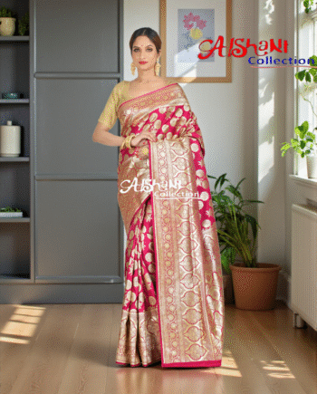 Pure Katan Silk Banarasi Wedding Saree with All-Over Minakari Zari Weave | Bridal Banarasi Silk Saree with Blouse Piece | Aishani Collection