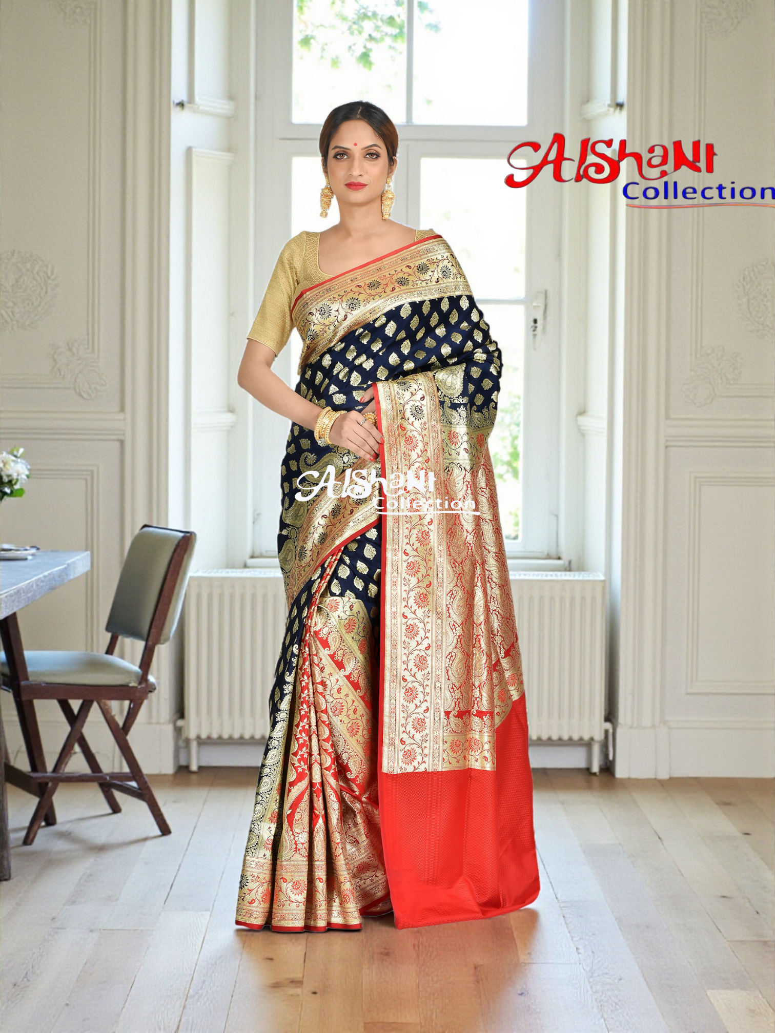 Pure Katan Silk Banarasi Wedding Saree with All-Over Minakari Zari Weave | Bridal Banarasi Silk Saree with Blouse Piece | Aishani Collection