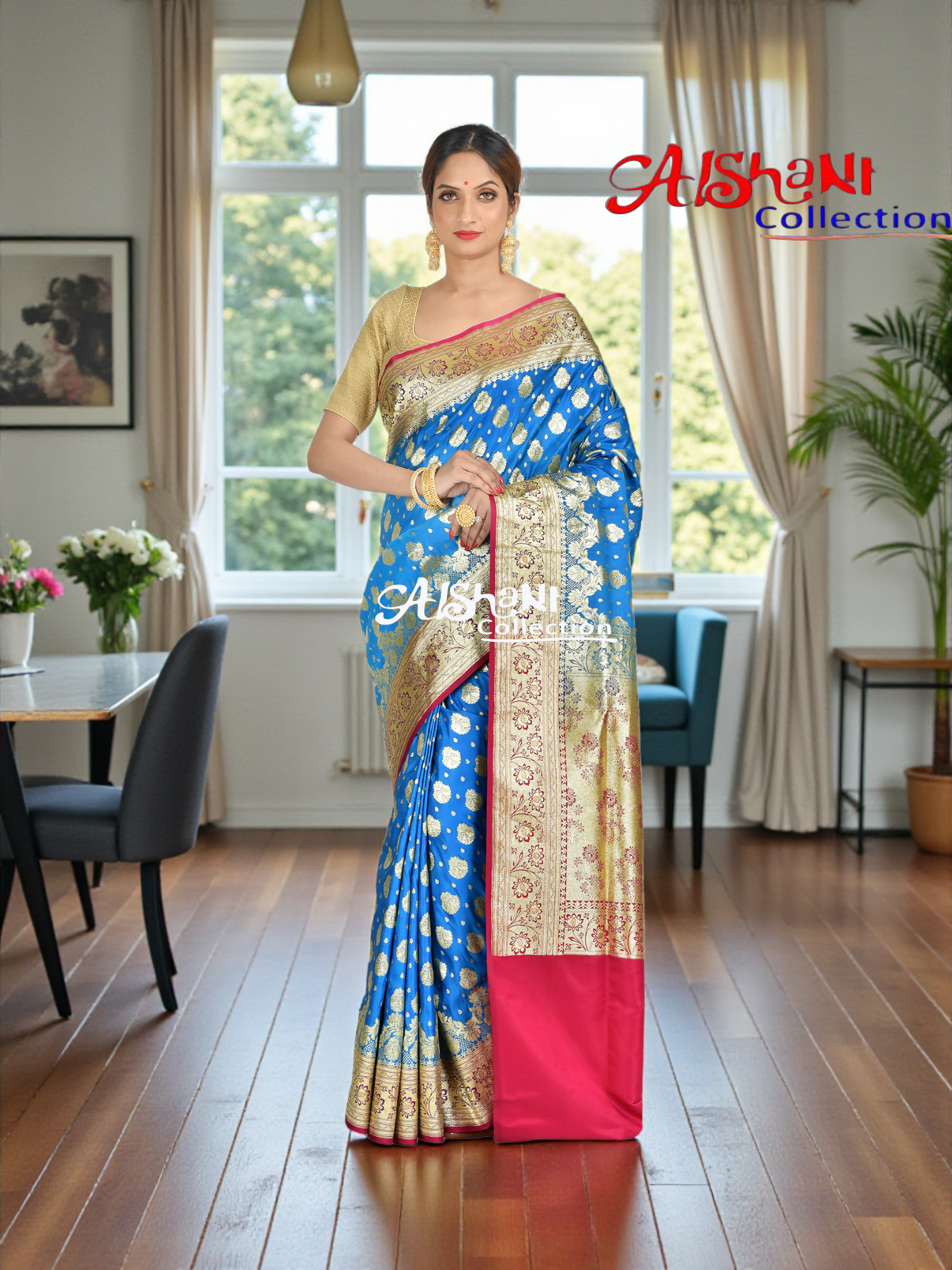 Pure Katan Silk Banarasi Wedding Saree with All-Over Minakari Zari Weave | Bridal Banarasi Silk Saree with Blouse Piece | Aishani Collection