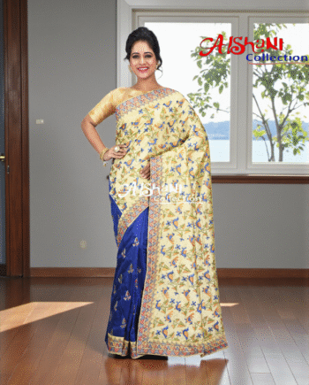 Premium Dupion Silk Machine Embroidery Kantha Stitch Saree with Blouse Piece – Traditional Elegant Festive Wear by Aishani Collection