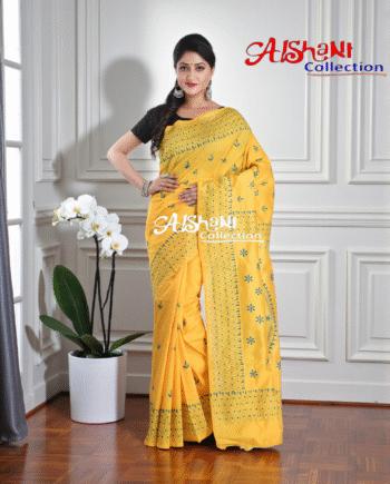 ✨ Assam Art Silk Hand Embroidery Kantha Stitch Saree With Blouse Piece – Lightweight, Durable & Festive Elegance ✨