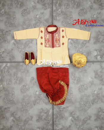 Premium Silk Dhoti Punjabi Set for Baby Boys (6–12 Months) | Rice Ceremony / Annaprashan Outfit | Traditional Baby Boy Fashion with Dhoti, Kurta, Topi & Shoes