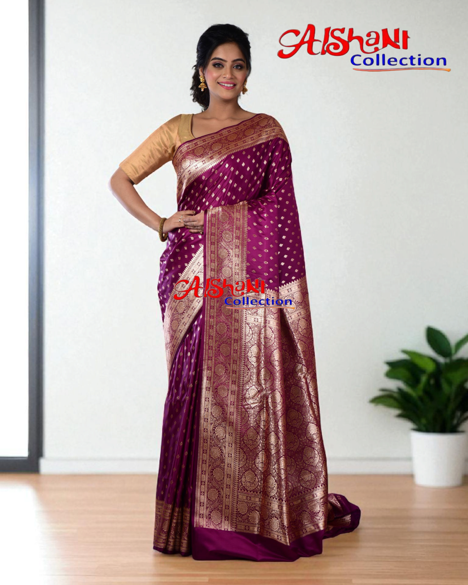 Pure Katan Silk Banarasi Minakari Saree with Blouse Piece | Heavy Golden/Silver Zari Work | Bridal Wedding Saree | Festive & Partywear | Aishani Collection