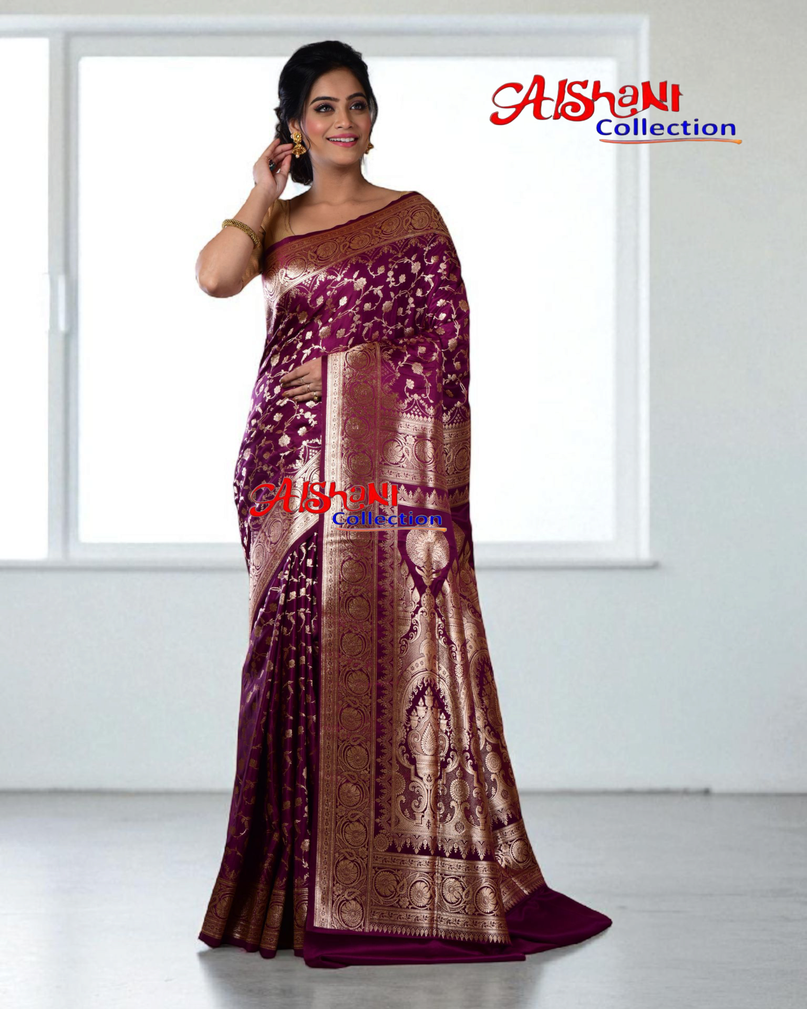 Pure Katan Silk Banarasi Minakari Saree with Blouse Piece | Heavy Golden/Silver Zari Work | Bridal Wedding Saree | Festive & Partywear | Aishani Collection